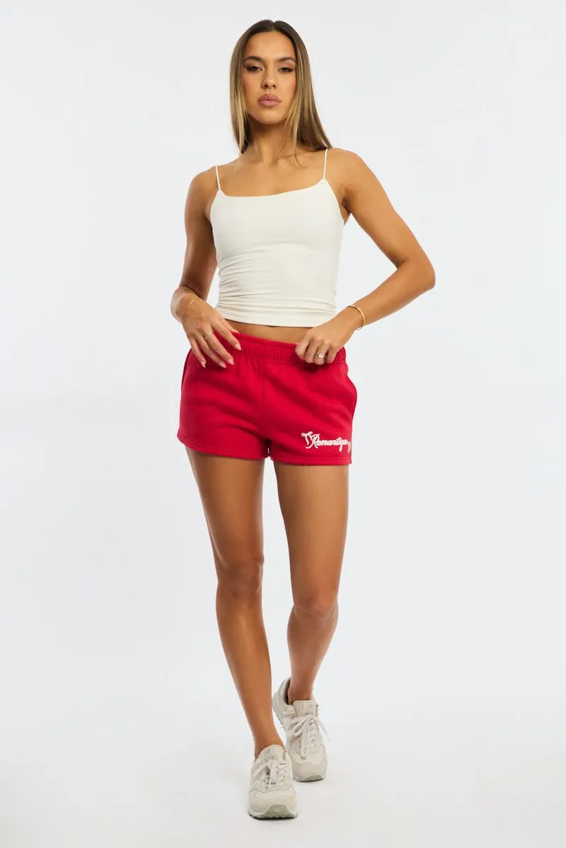 Red Track Short Elasticated Waist semi-formal look Stretch Fit