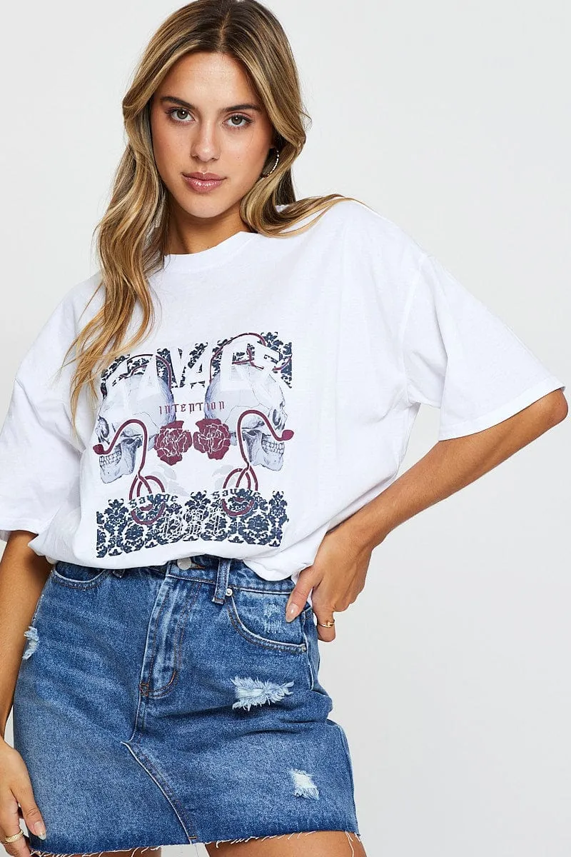UV protected Stretchable White Graphic T-Shirt Short Sleeve
