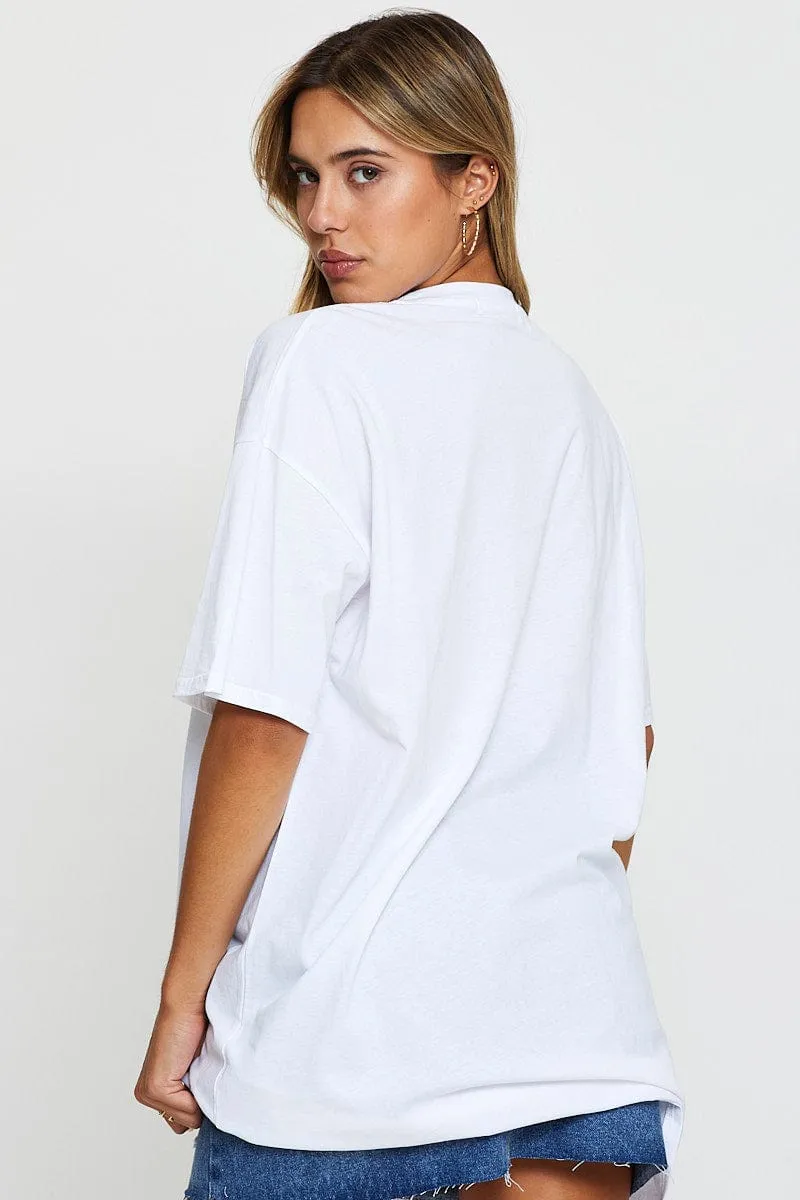 White Graphic T-Shirt Short Sleeve Casual Essentials Versatile Wear