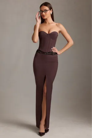 Low Impact Dye Easy Motion Pinstripe Low-Rise Maxi Skirt in Chocolate Brown