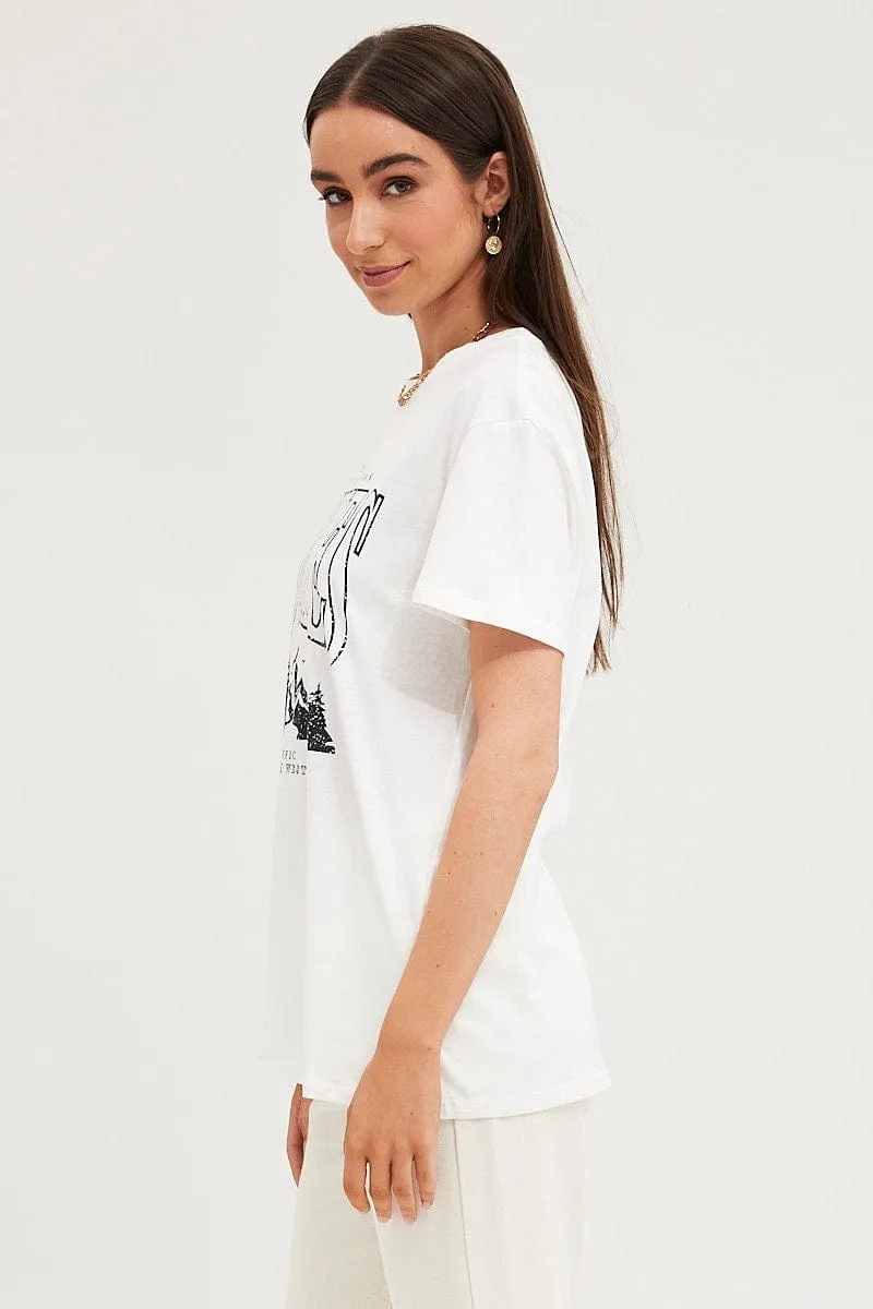 White Graphic T-Shirt Short Sleeve Tight Fit