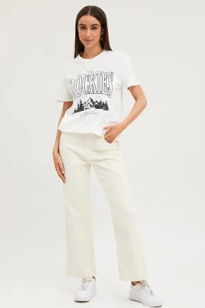 Pocket Detailing White Graphic T-Shirt Short Sleeve