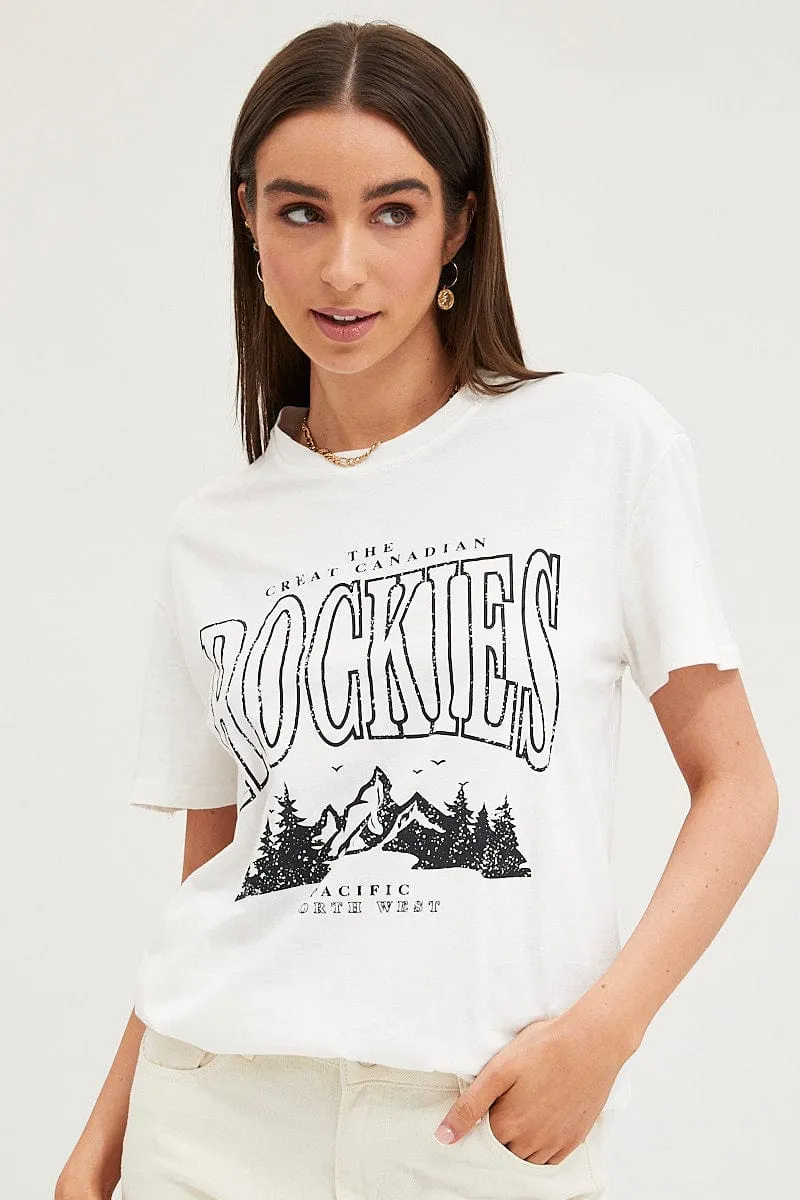 CompactKnit UVProtectionFinish White Graphic T-Shirt Short Sleeve