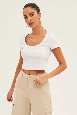 White T-Shirt Short Sleeve Scoop Neck Fur Fit Comfortable Shorts