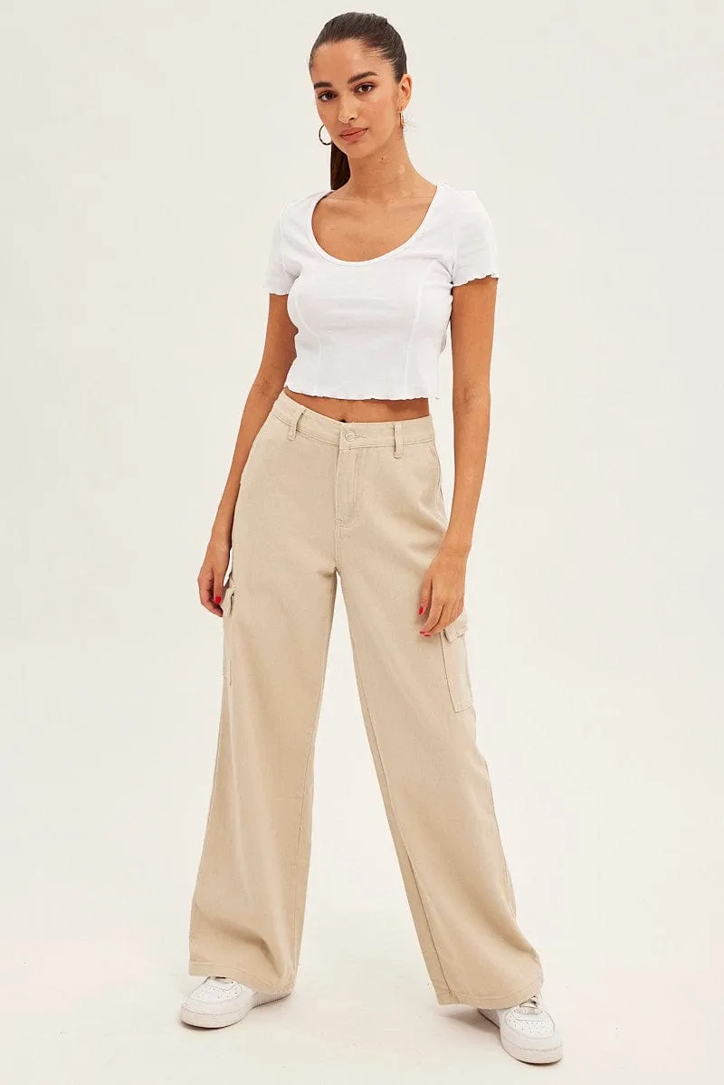 White T-Shirt Short Sleeve Scoop Neck Casual Look