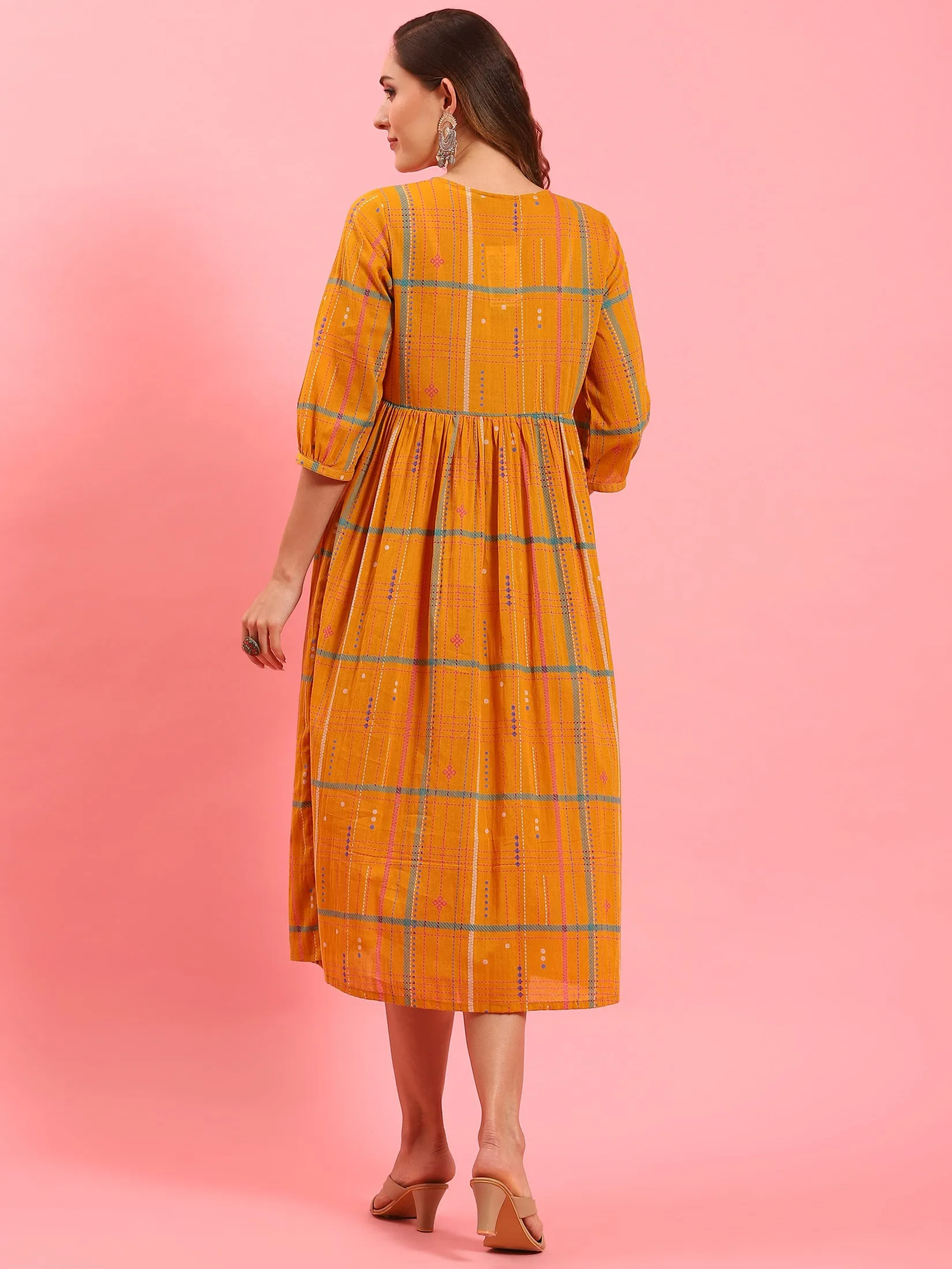 Women Orange Aztech Printed Dress Beach Fit