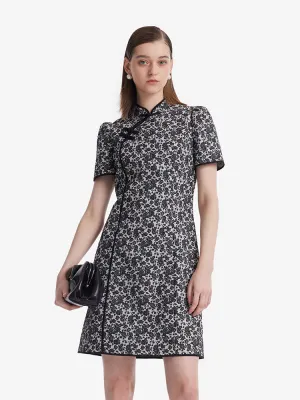 Reinforced Stitching City Edge Rose Jacquard Cheongsam Women Qipao Mini Dress