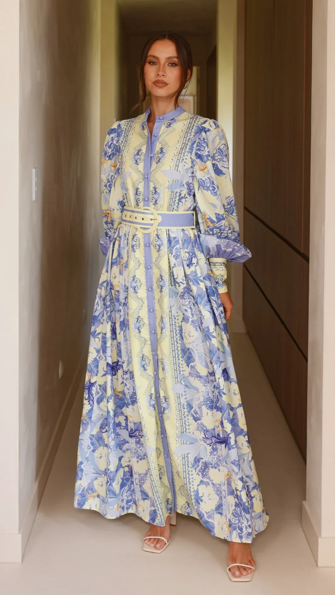 Kalliope Maxi Dress - Blue/Yellow Purple Mist Denim Soft