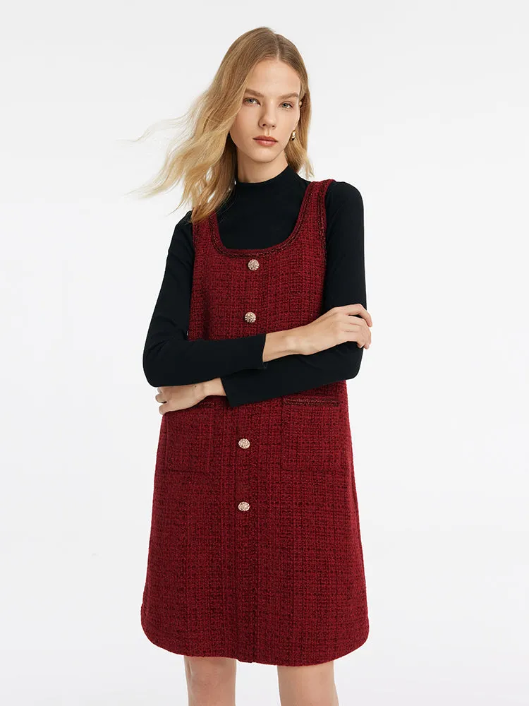 Glow Mood Slim Sweater And Tweed Vest Dress Two-Piece Set