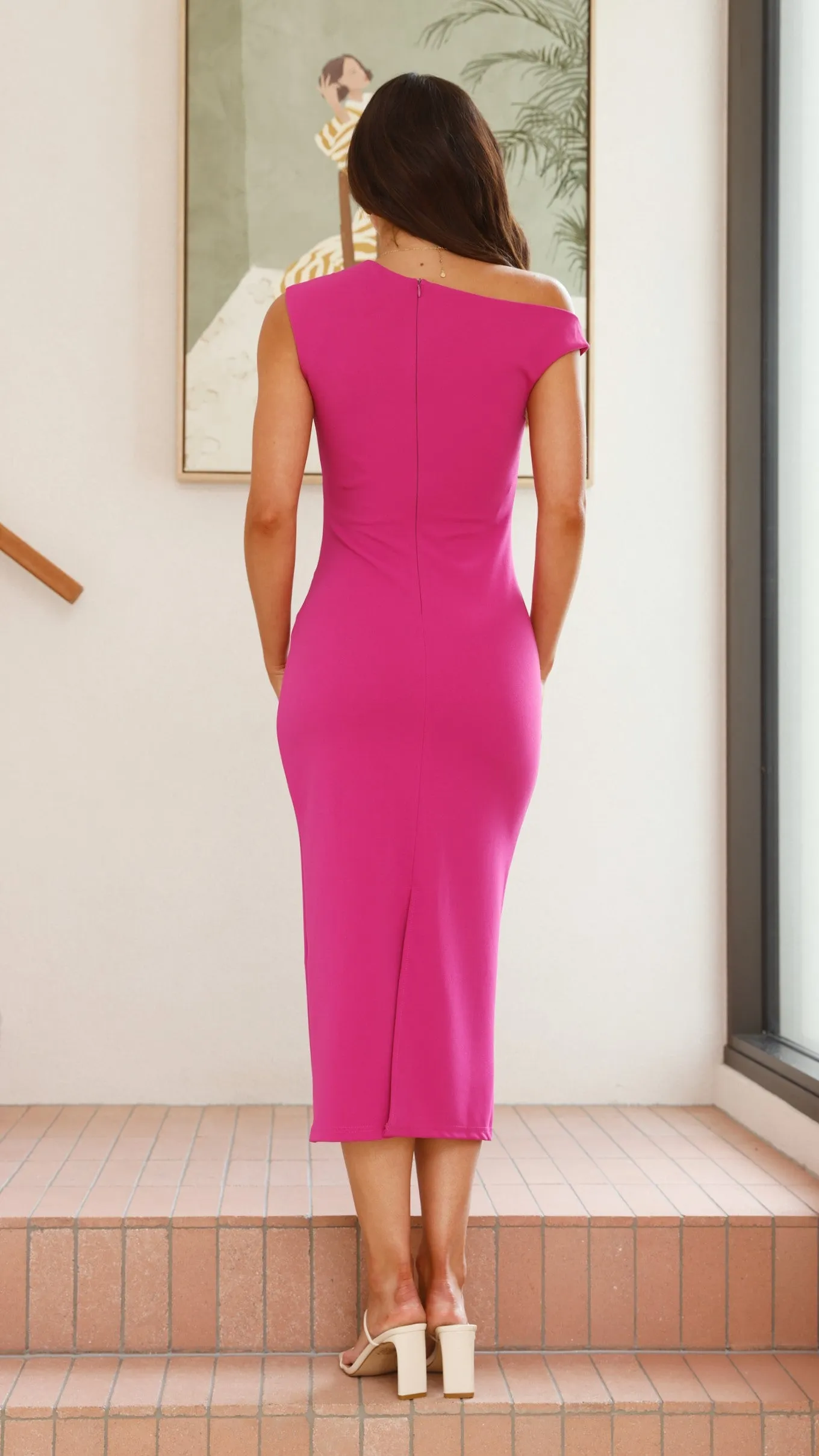 Feminine Design Air Comfort Lilah Midi Dress - Hot Pink