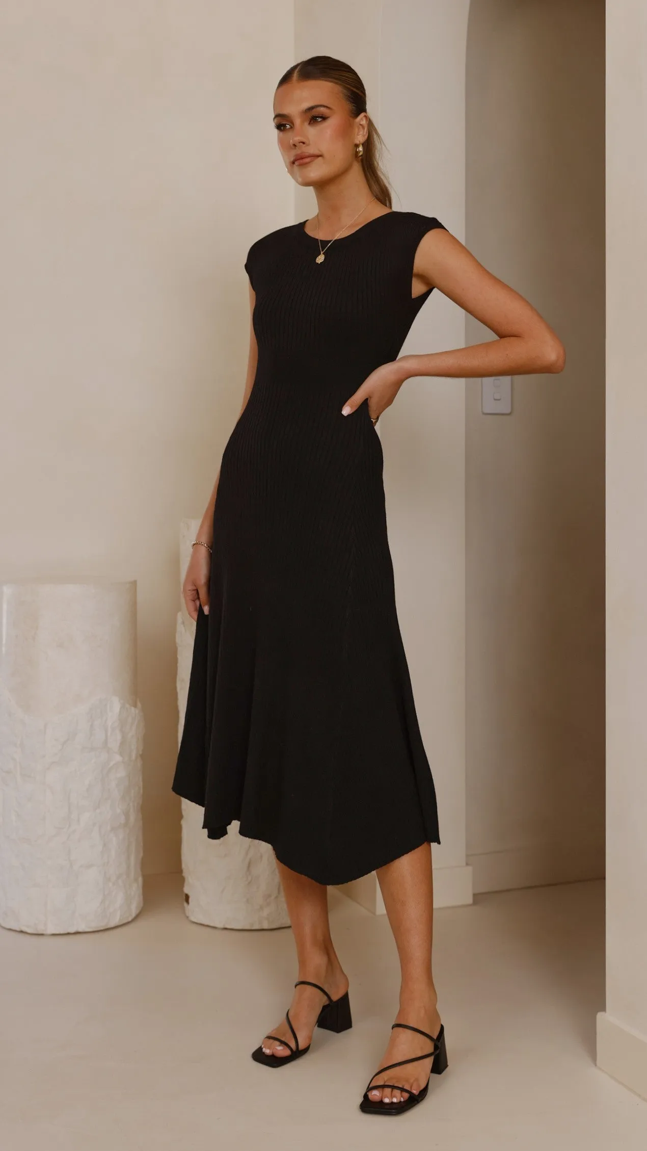 Seona Knit Midi Dress - Black Feminine Charm