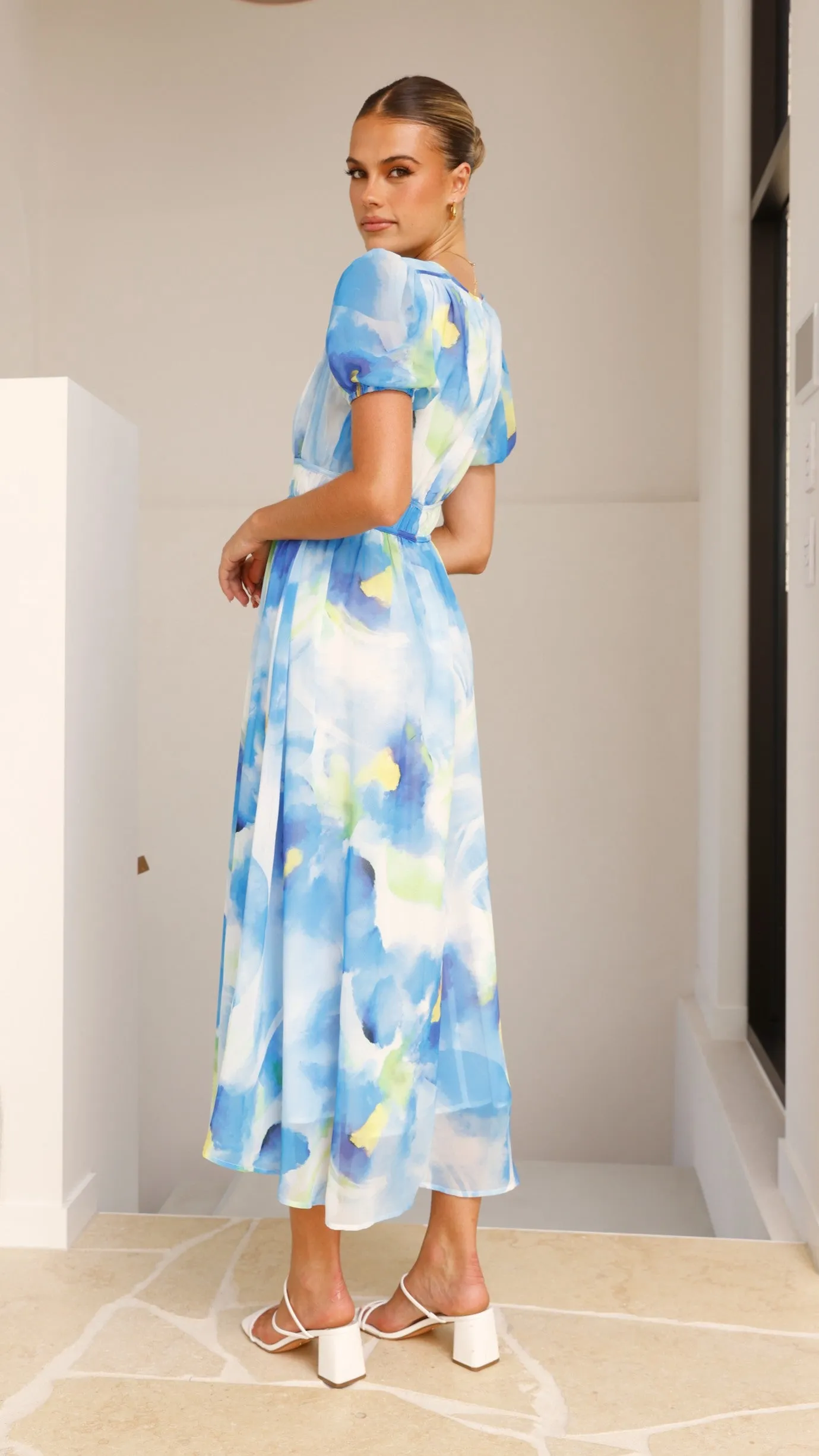 Blush Tone Chiffon Glow Amberose Maxi Dress -  Blue/Green