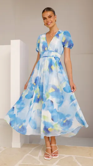 Amberose Maxi Dress -  Blue/Green Flare Bottom Ruby Shine