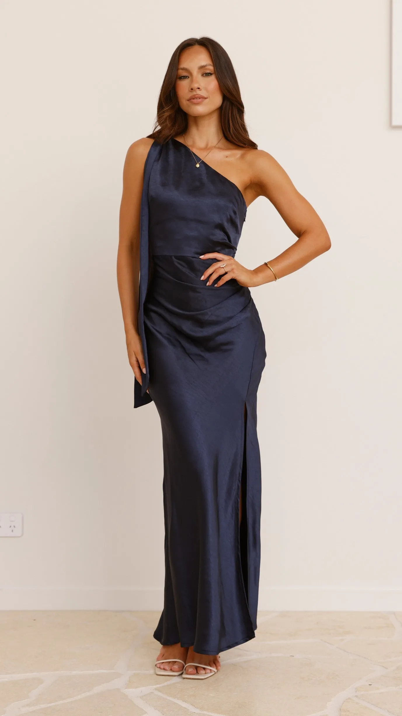 Desert Glow Halle One Shoulder Maxi Dress - Navy