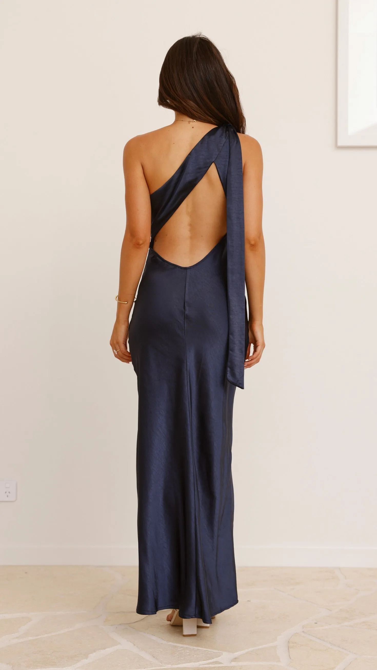 Halle One Shoulder Maxi Dress - Navy Iron Glow Playful floral print gown