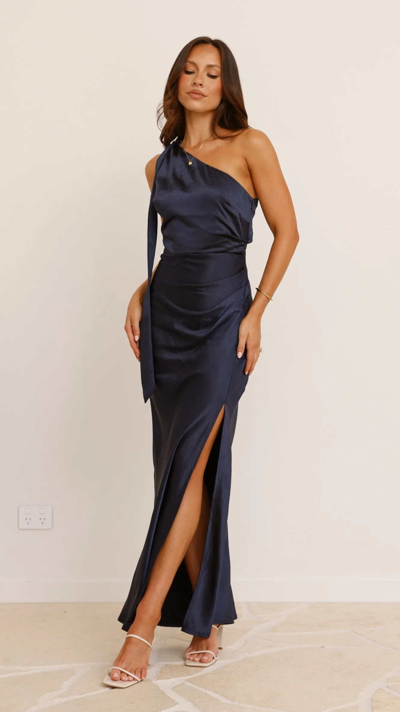 Hemp Soft Halle One Shoulder Maxi Dress - Navy