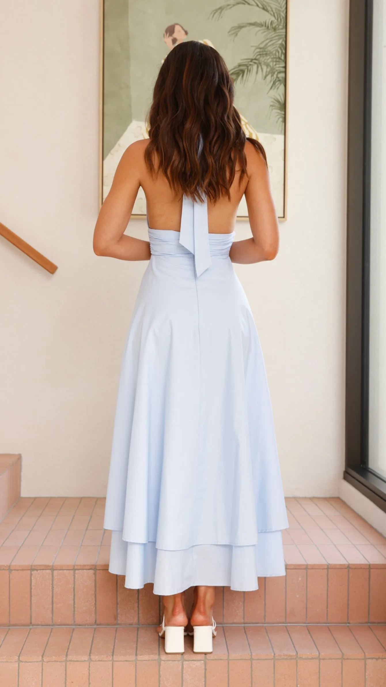 Cold Cozy Kathy Halter Neck Maxi Dress - Light Blue