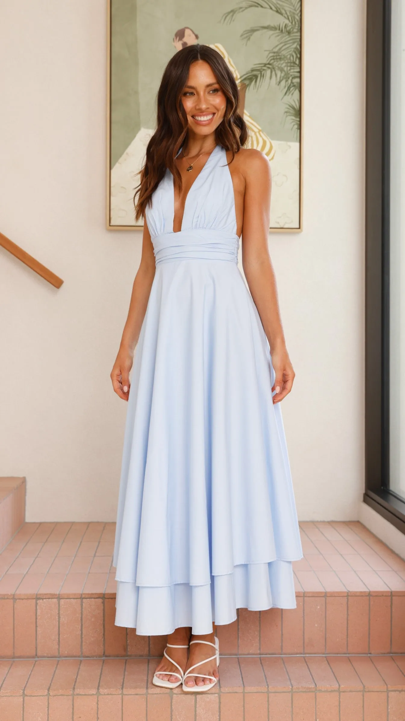 Emerald Pop Kathy Halter Neck Maxi Dress - Light Blue