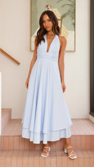 Quartz Glow Soft fabric maxi gown Kathy Halter Neck Maxi Dress - Light Blue