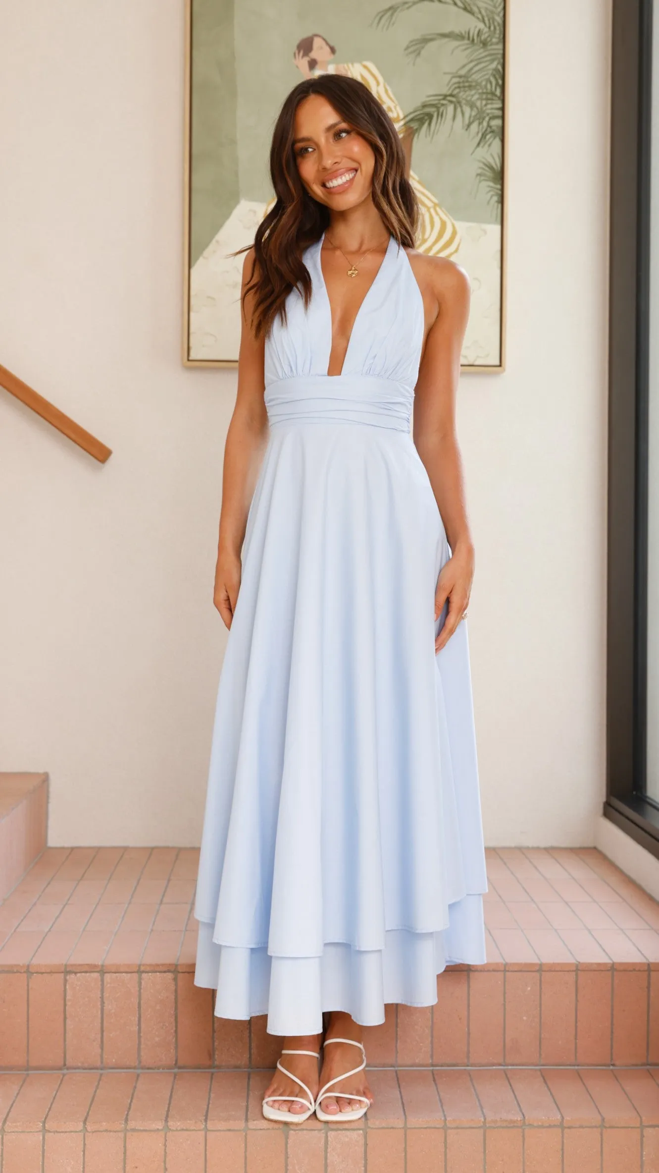 Kathy Halter Neck Maxi Dress - Light Blue Desert Glow Crystal Shine
