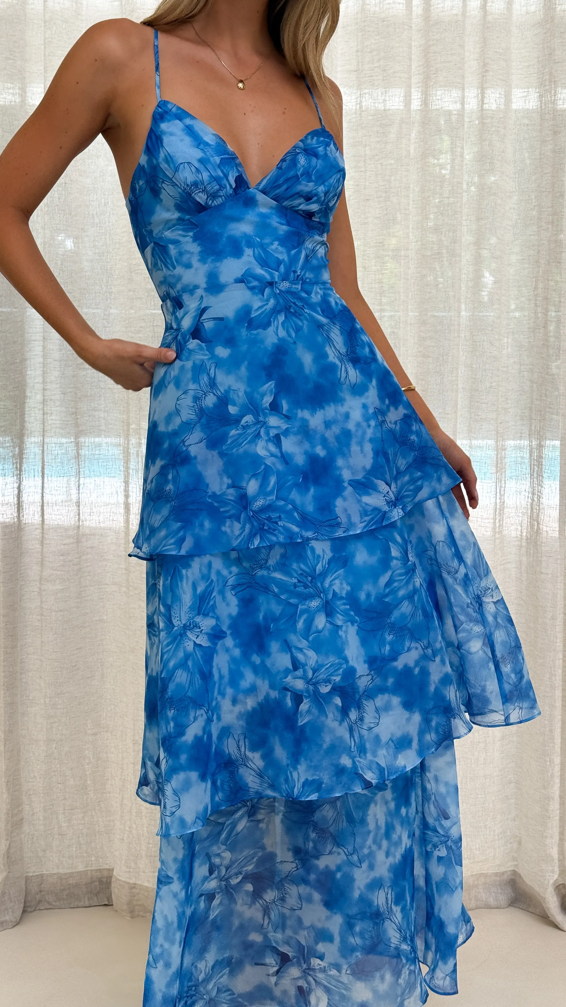 Breezy resort wear Kelli Maxi Dress - Blue Floral