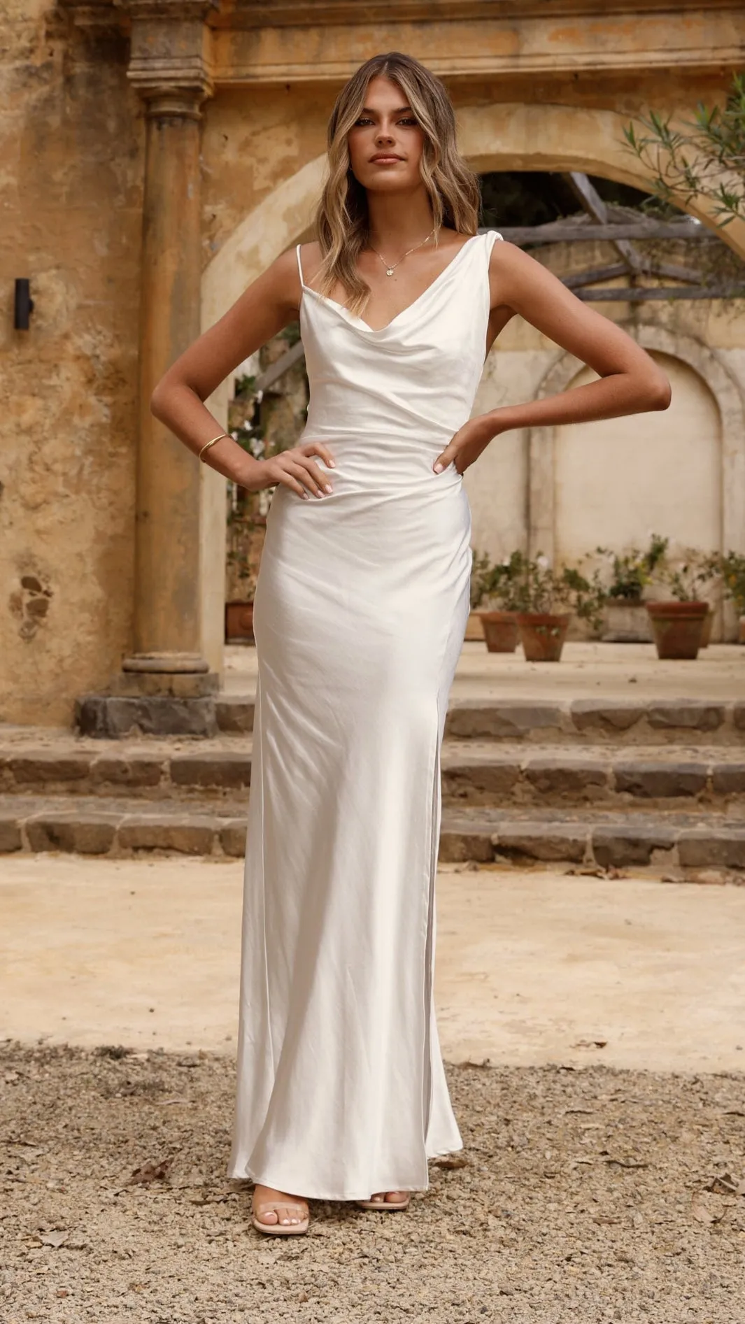 Iris Asymmetrical Maxi Dress - Ivory Steel Frame