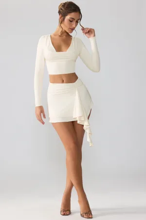 Moisture wicking Couture Inspired Slinky Jersey Mid Rise Ruffle Layer Mini Skirt in Ivory