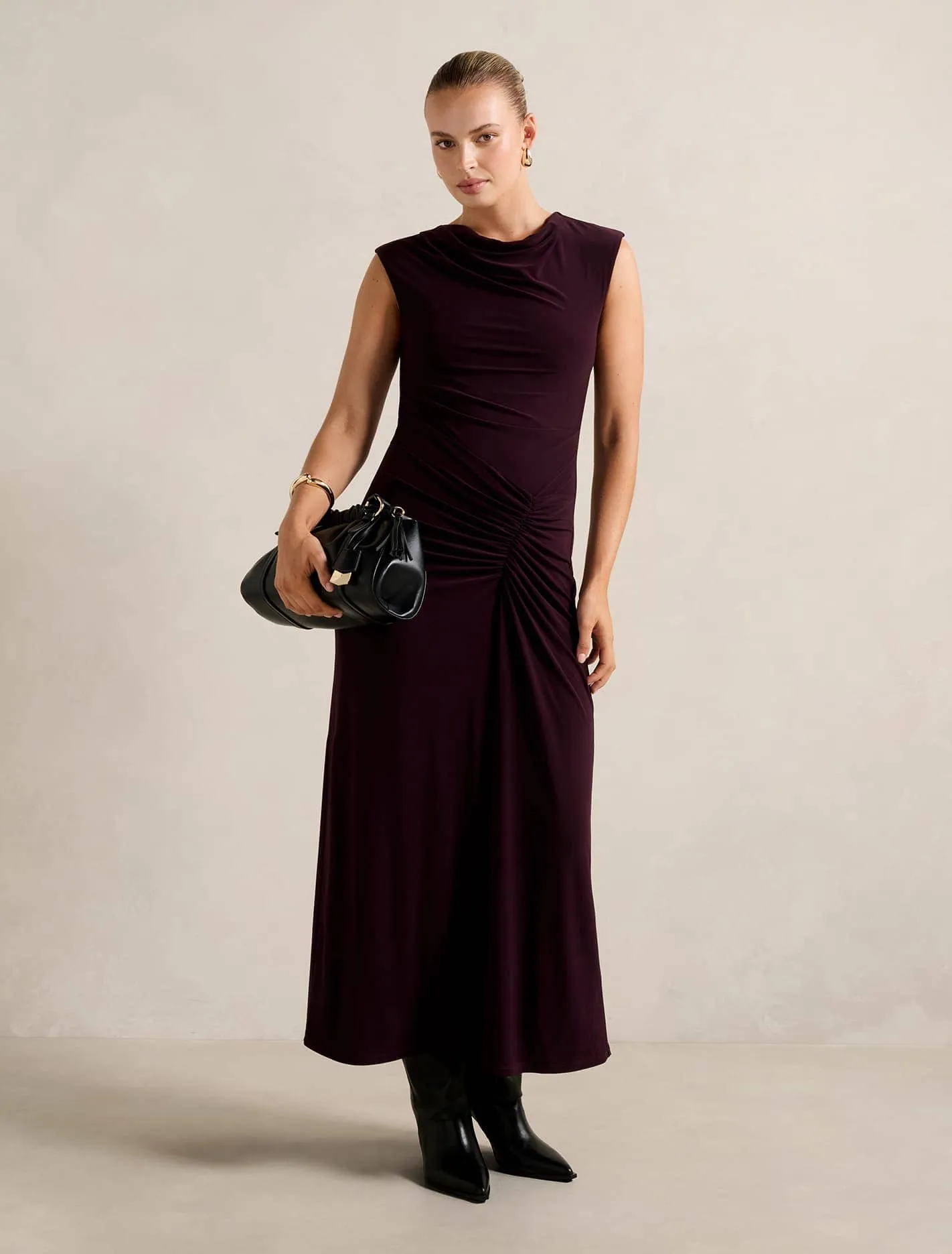 Carrie Draped Bodycon Midi Dress Sophisticated Comfort