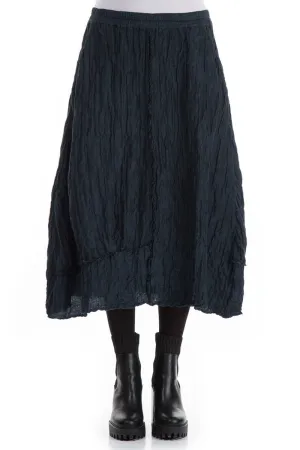 Travel Friendly Crinkled Midnight Blue Silk Linen Skirt