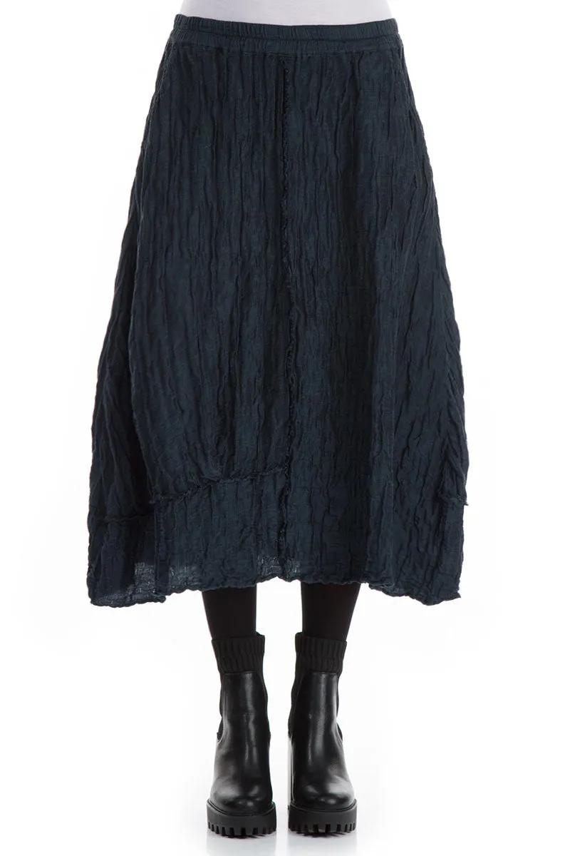 Crinkled Midnight Blue Silk Linen Skirt Opaque finish