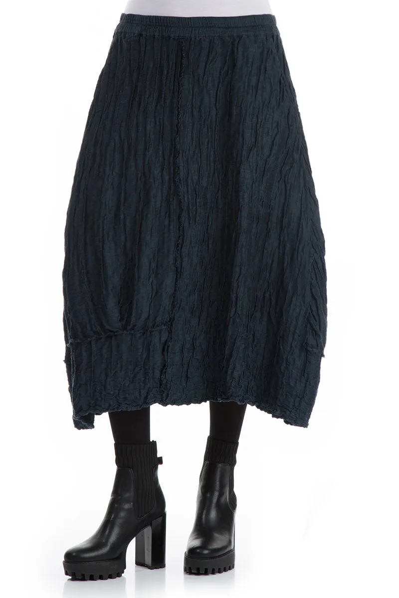 Outfit Mood Crinkled Midnight Blue Silk Linen Skirt