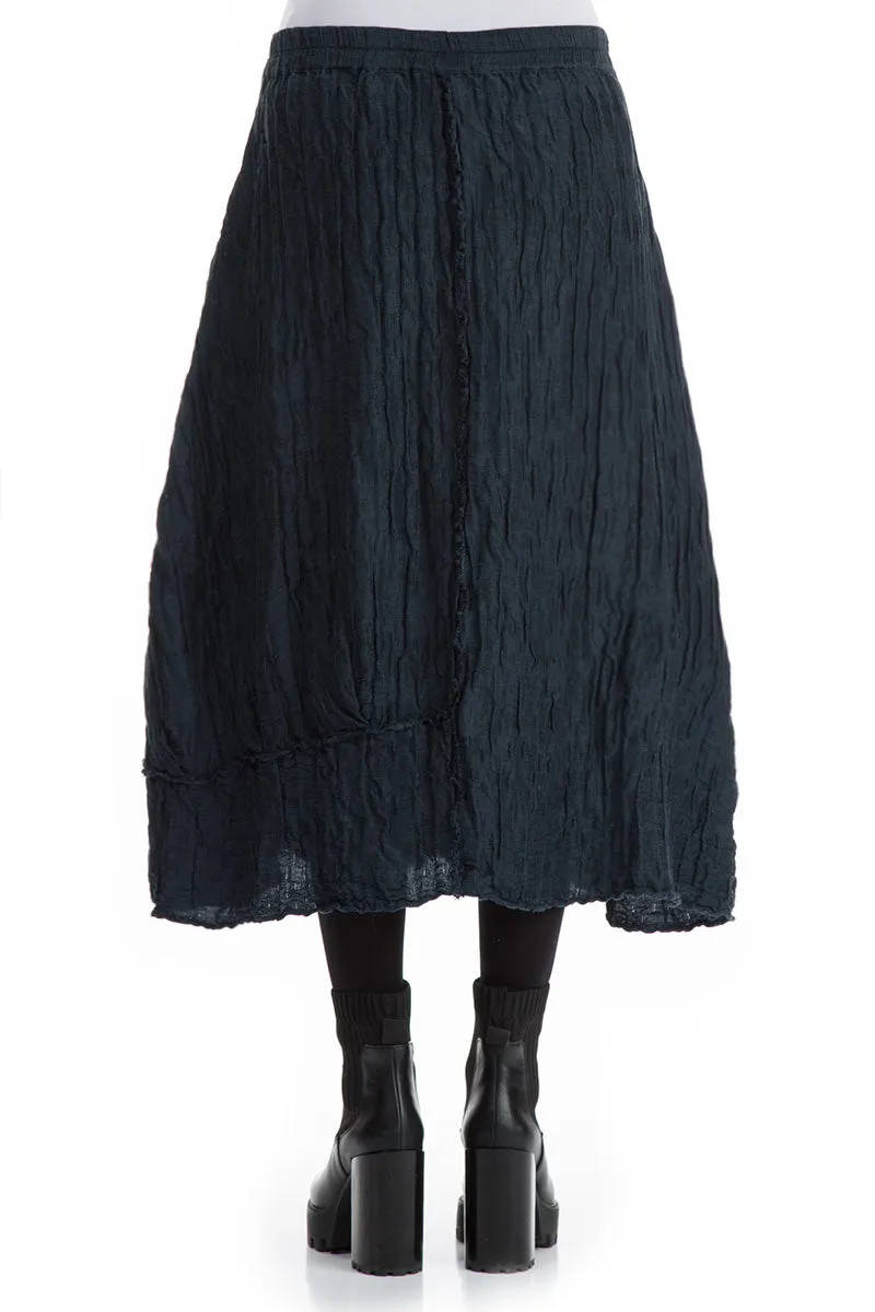 Crinkled Midnight Blue Silk Linen Skirt Refined Edge