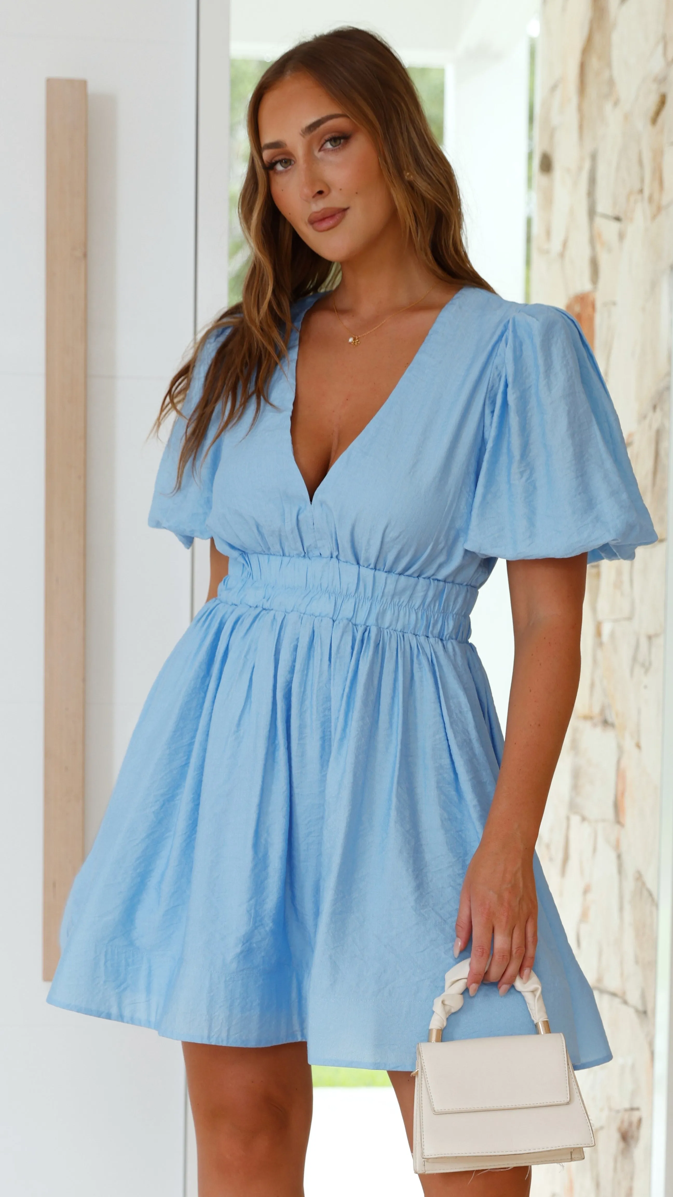 Erin Mini Dress - Blue Uniform Drape