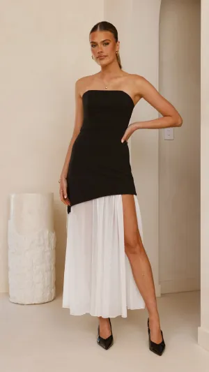 Fenella Asymmetrical Maxi Dress - Black / White Greek Touch Gate Arch