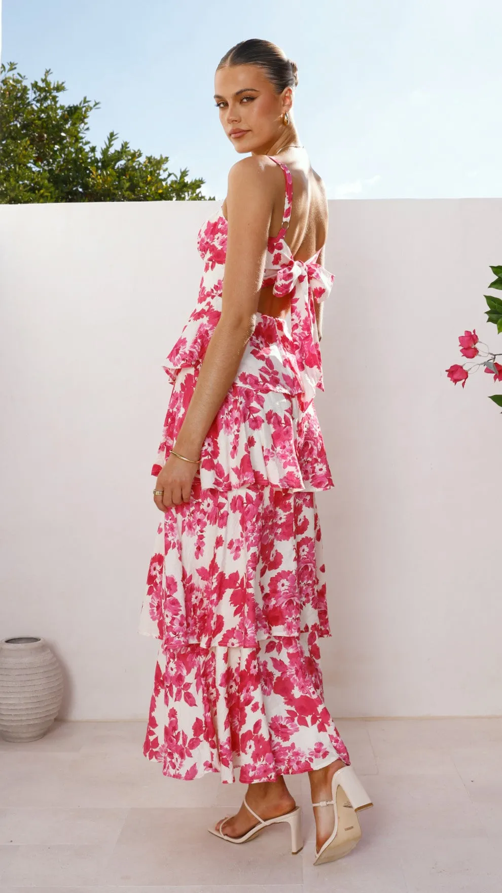 Odilia Maxi Dress - Pink/White Floral Wedding guest