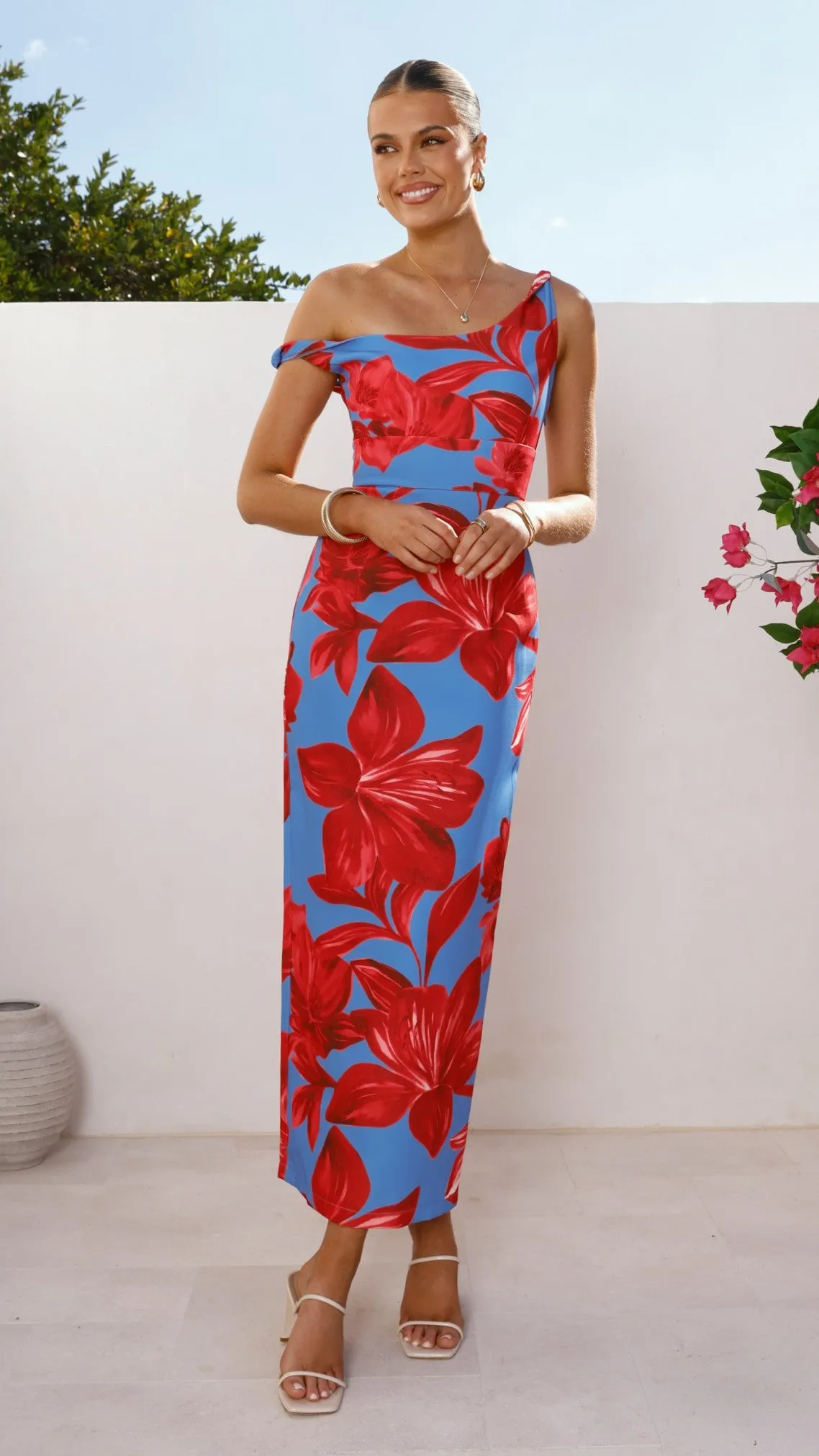 Orange Heat Lorina Maxi Dress - Red/Blue Floral