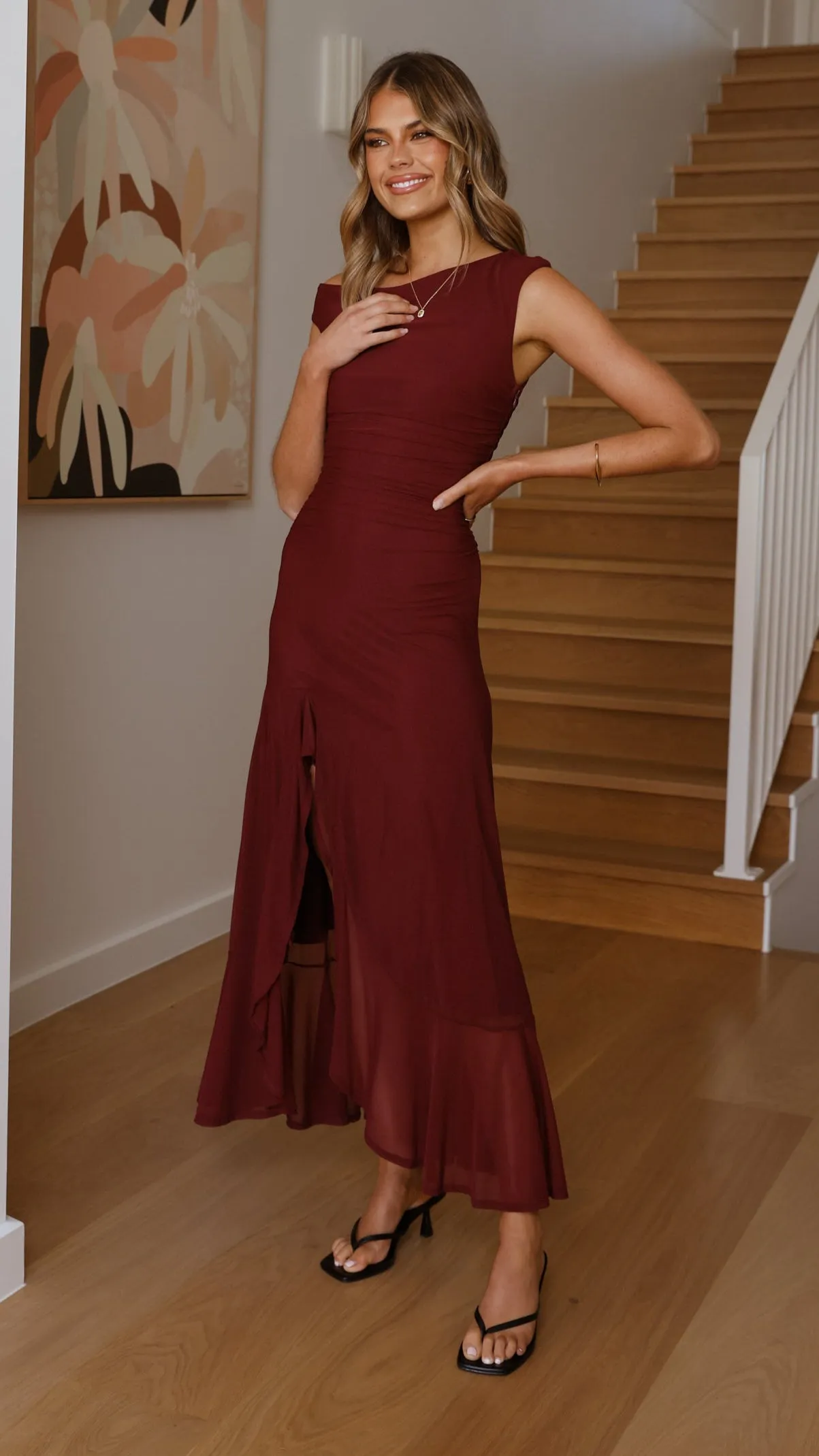 Sareiah Maxi Dress - Wine One shoulder Ethereal Air