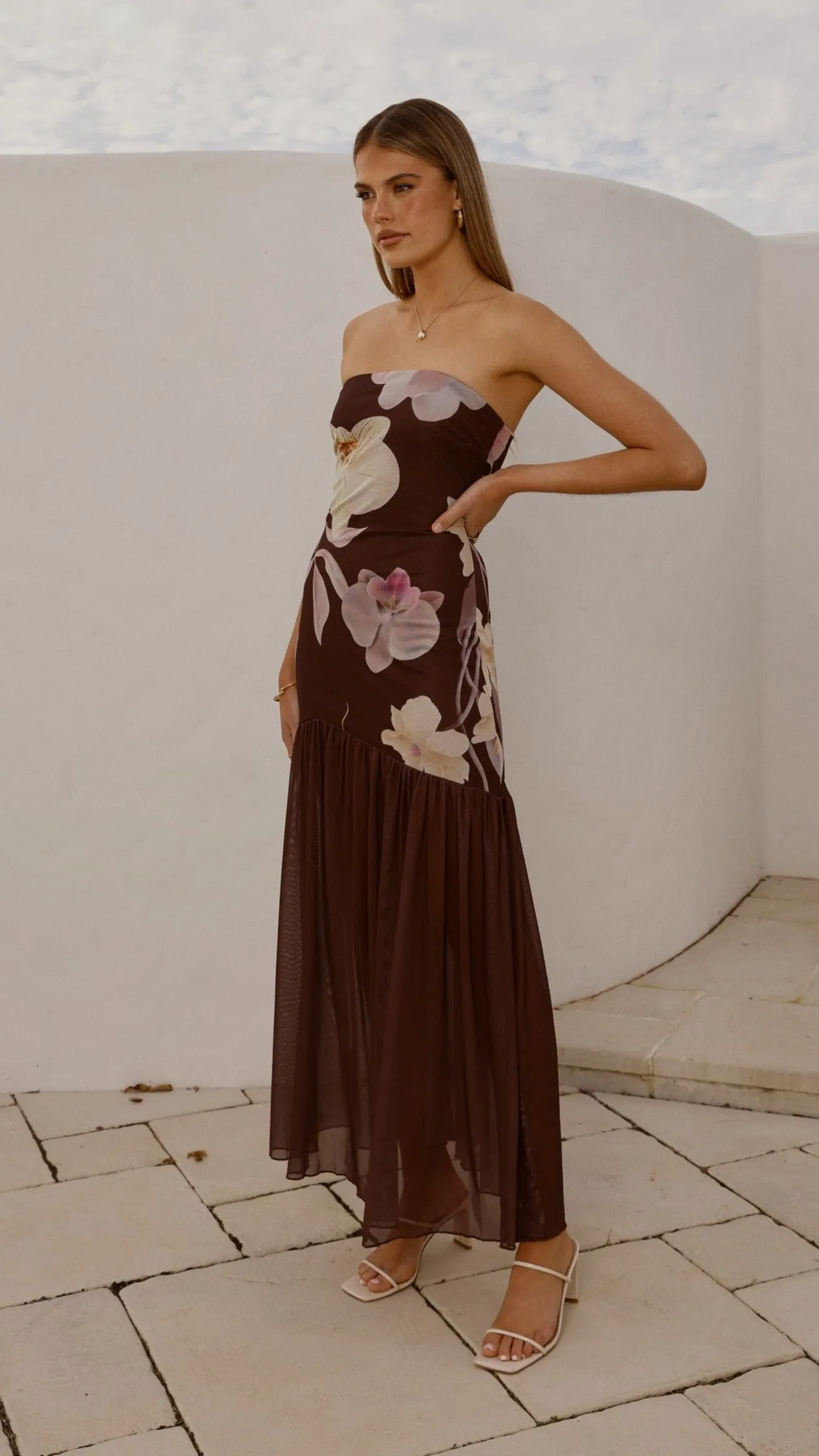 Love Mood Sand Path Elle Maxi Dress - Brown Floral