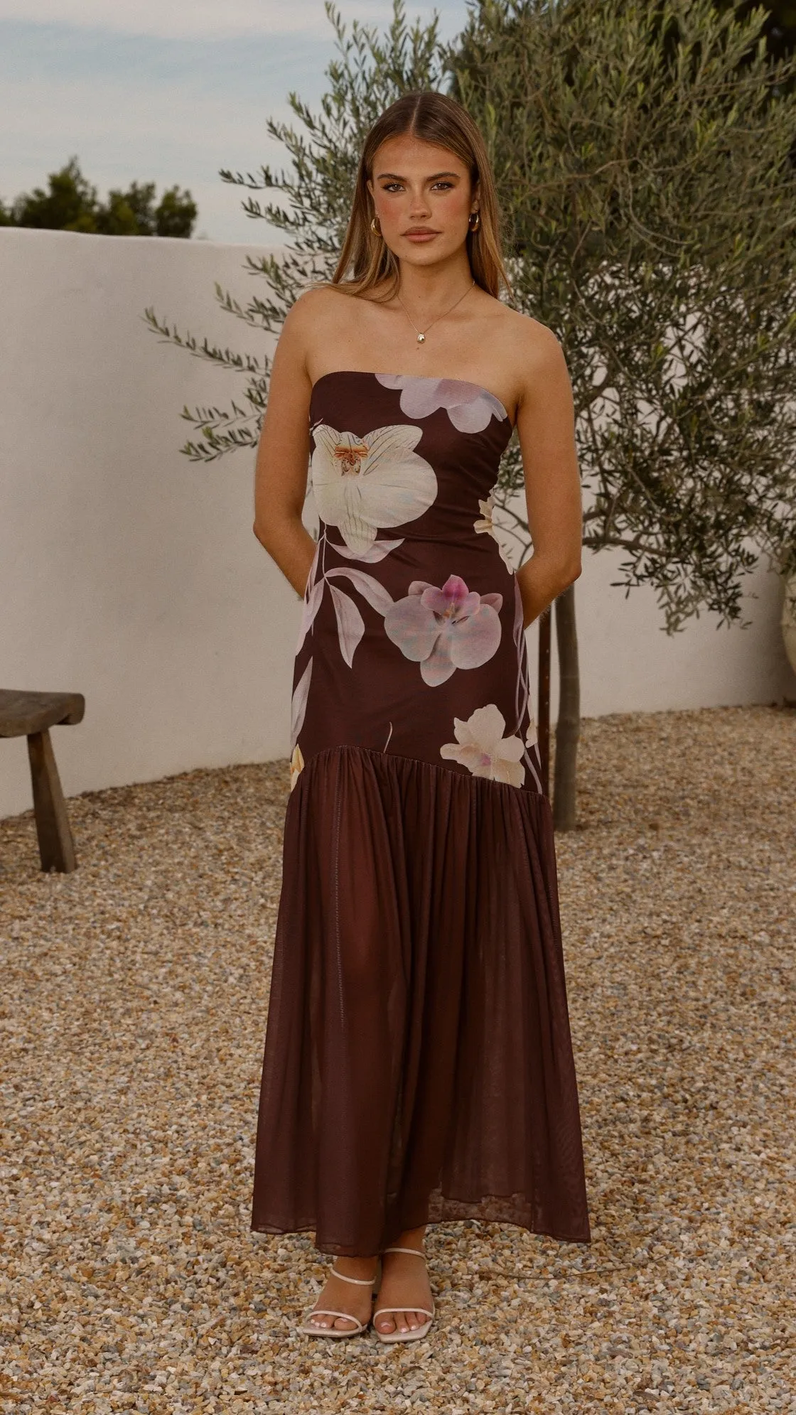 Winter Soft Elle Maxi Dress - Brown Floral