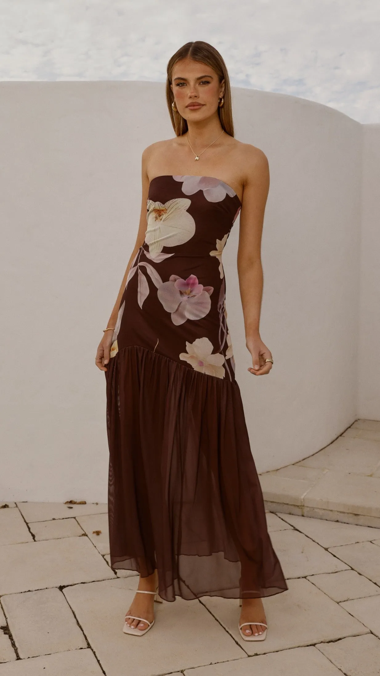 Roof View Elle Maxi Dress - Brown Floral
