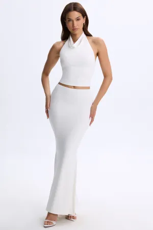 Smooth Texture Low-Rise Maxi Skirt in White