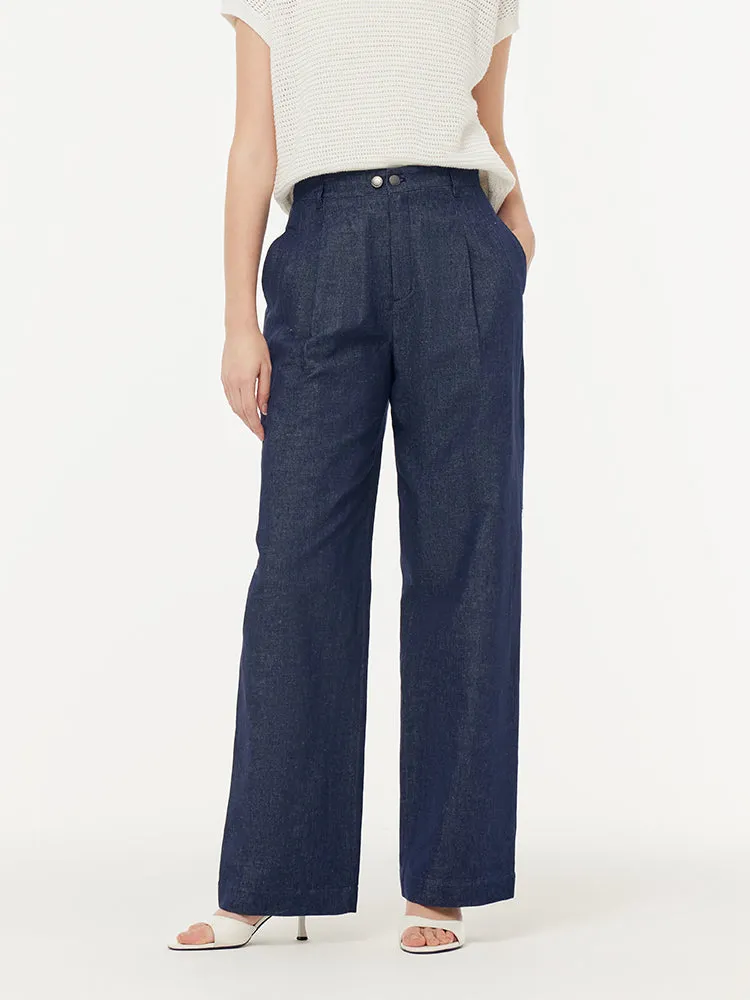 Denim Adjustable Waist Women Straight-Leg Jeans Friction Free Inner Lining