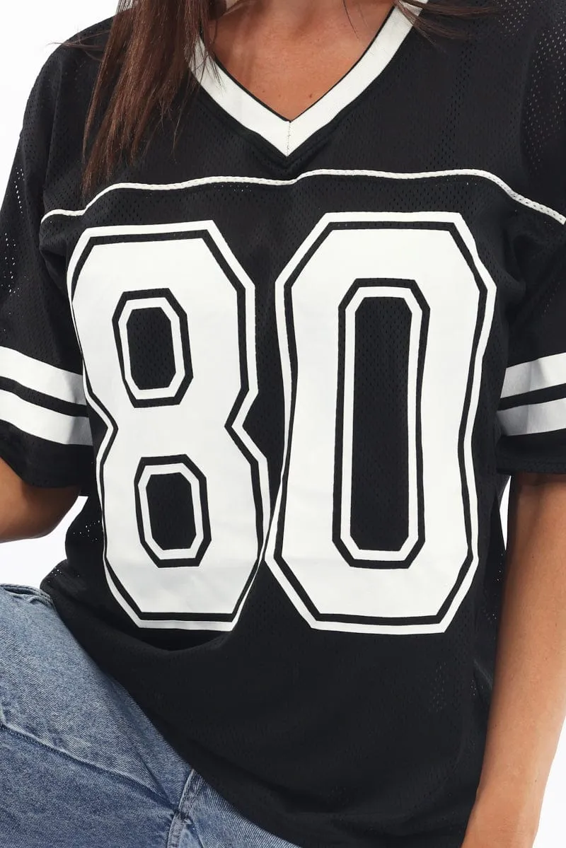 Black Sport Tee Short Sleeve Daily Style Soft Touch Texture