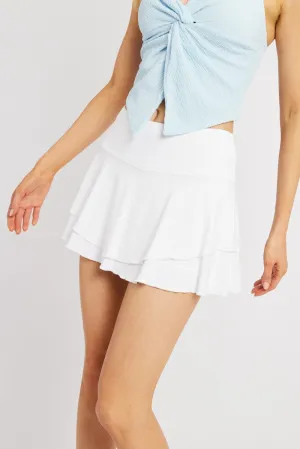 Machine washable White Supersoft Skort Skirt High Rise Layered Lined