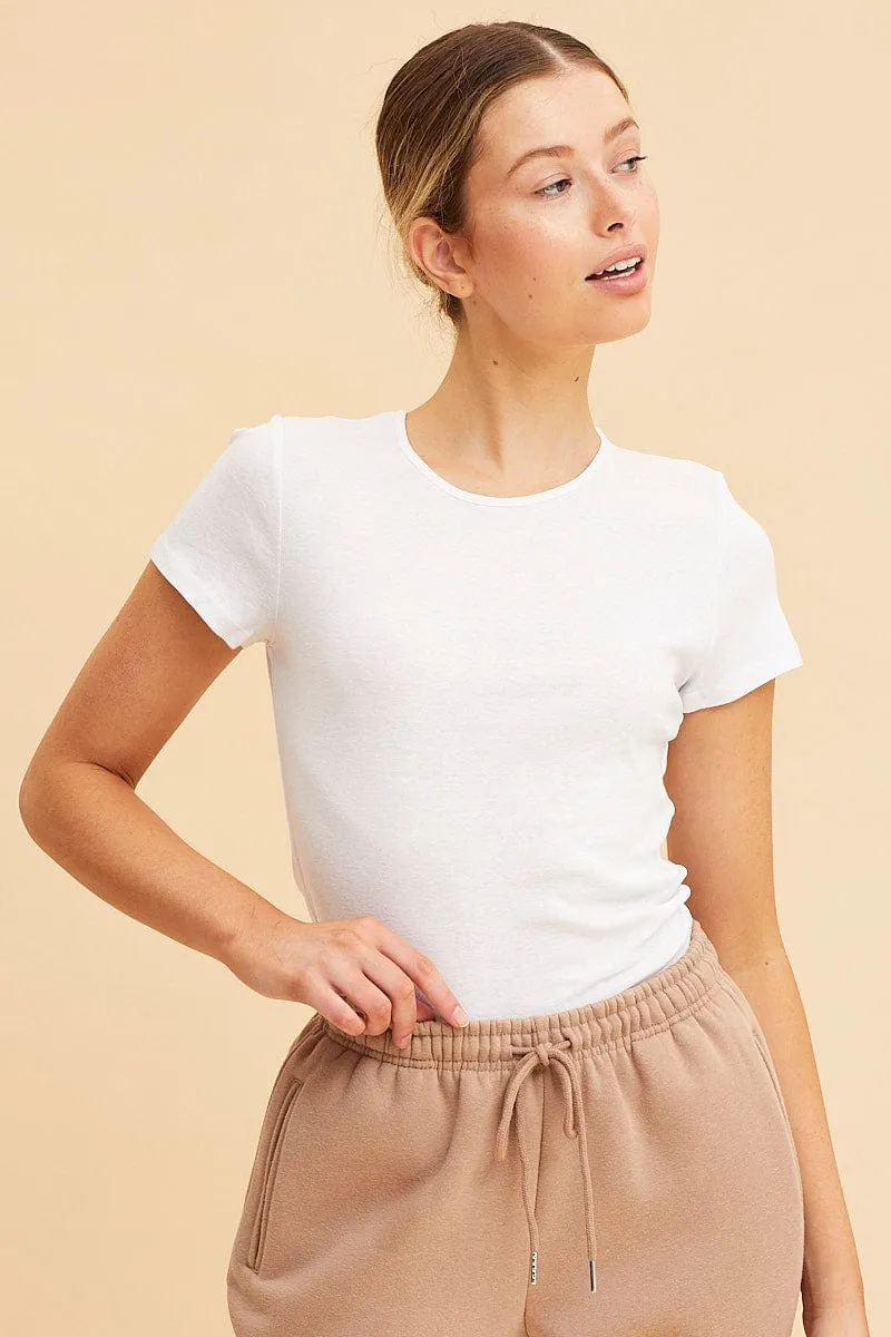 Fresh Glow White Rib T-Shirt Crew Neck Short Sleeve