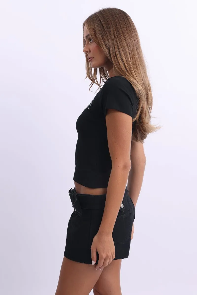 Relaxing Fit Black Graphic Tee Short Sleeve