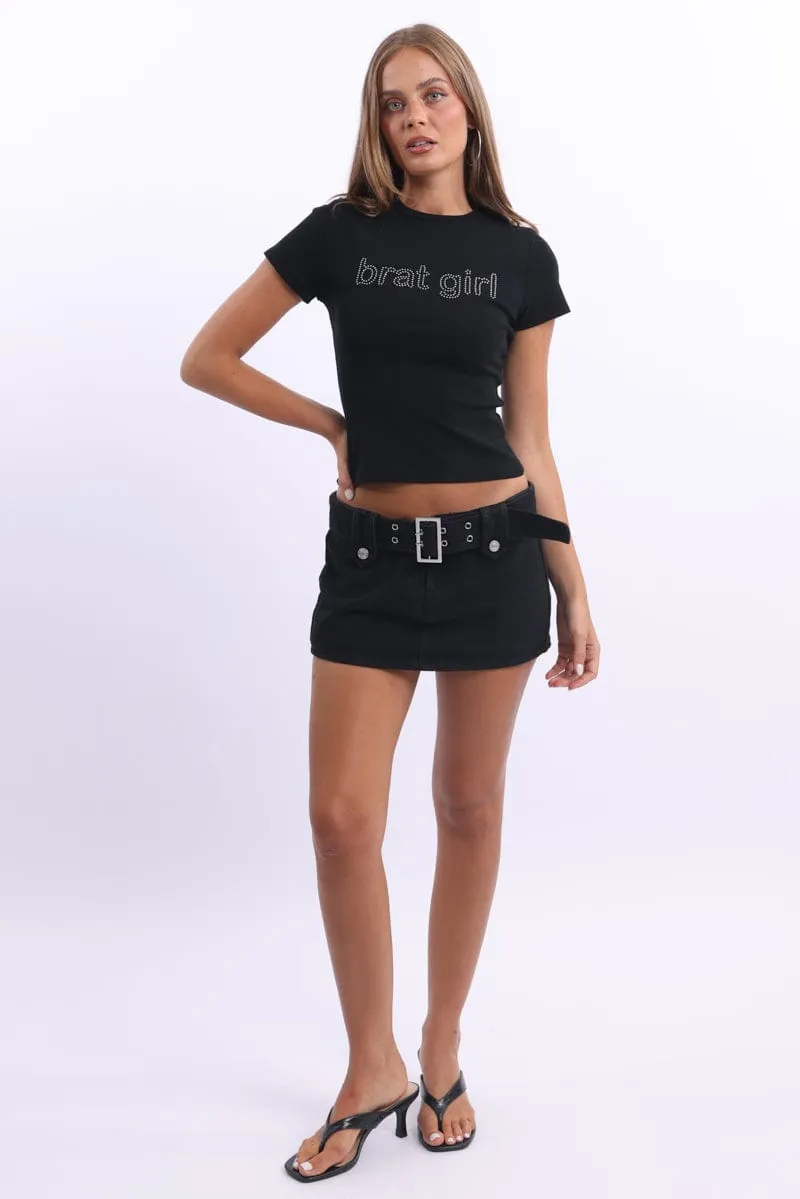 Black Graphic Tee Short Sleeve Stretch Fabric Technology