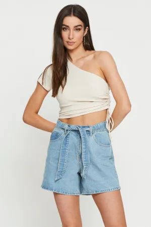 Weather Guard Beige Crop Top One Shoulder