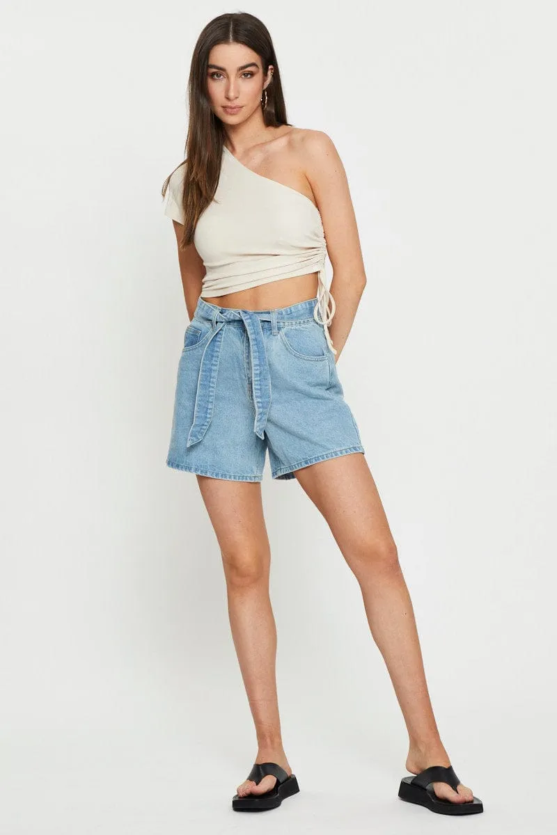 Beige Crop Top One Shoulder TearResistant Formal Shirt