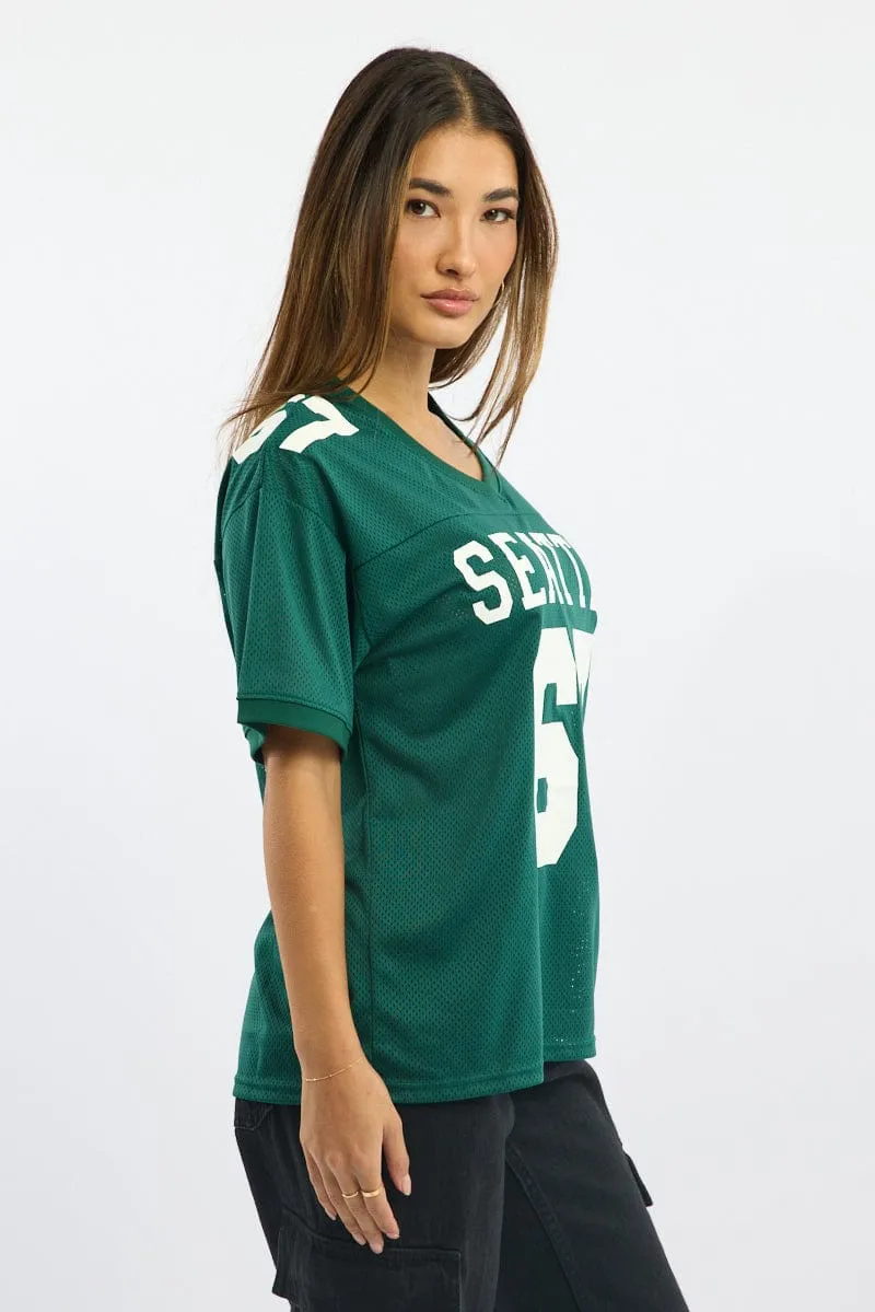 Minimalist Design High-Quality Fabric Green Sport Tee V-neck